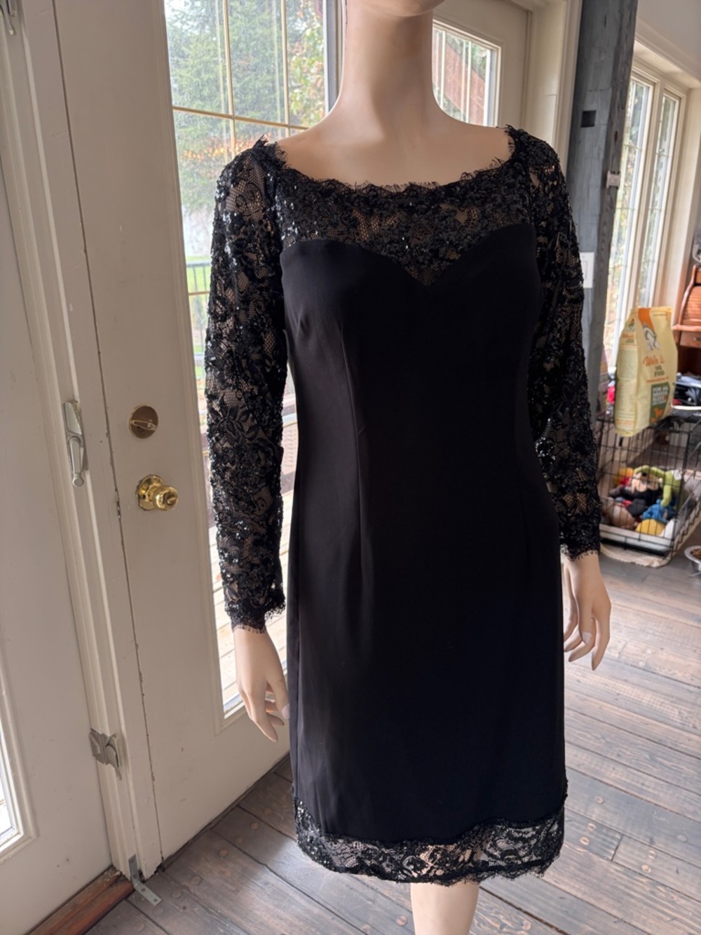 Black Lace Evening Dress with Long Sleeves